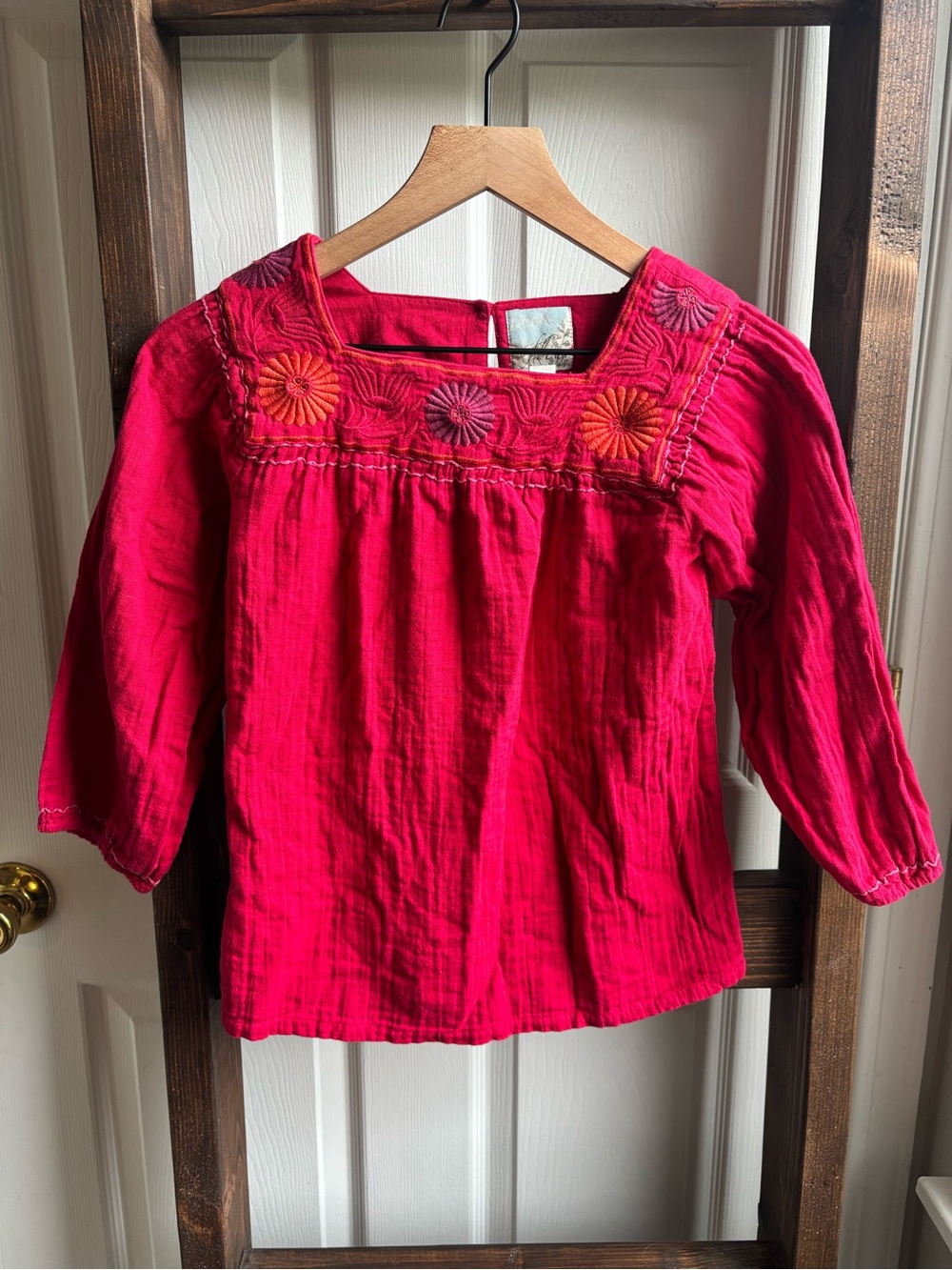 Peek- Red Boho Embroidered Top - Size 8 Girls